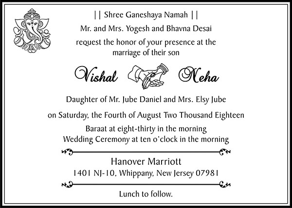 Interfaith wedding invitation wording 5 - Parekh Cards